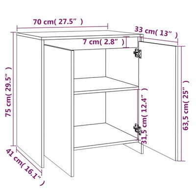 vidaXL خزانة جانبية أبيض 70×41×75 سم خشب صناعي