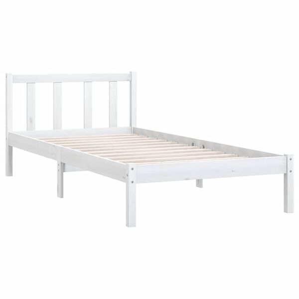 vidaXL إطار سرير خشب صنوبر صلب أبيض 90×200 سم
