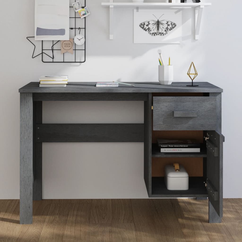 vidaXL مكتب رمادي داكن 113×50×75 سم خشب صنوبر صلب