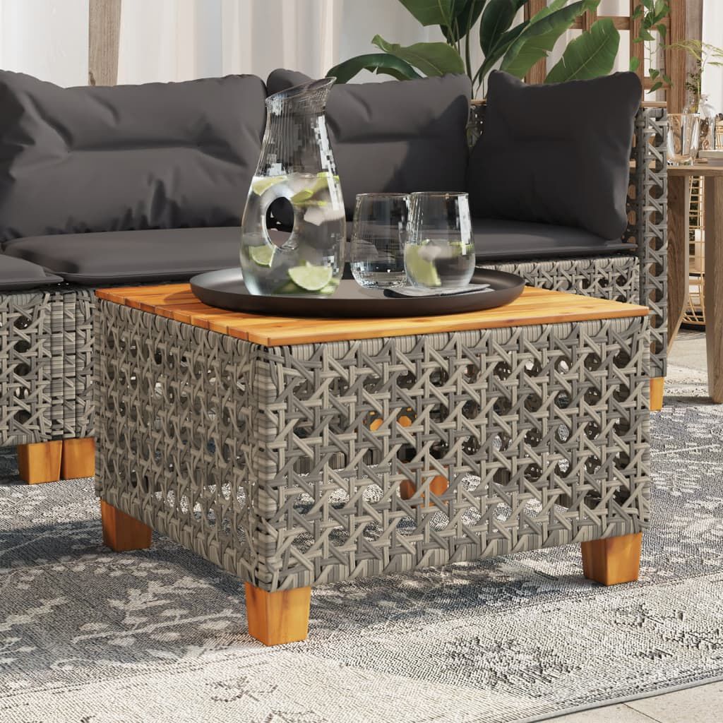 vidaXL طاولة حديقة لون رمادي 36x55x55 سم بولي روطان وخشب أكاسيا