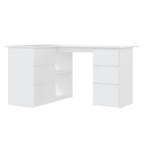 vidaXL مكتب زاوية لون أبيض 145&times;100&times;76 سم خشب صناعي