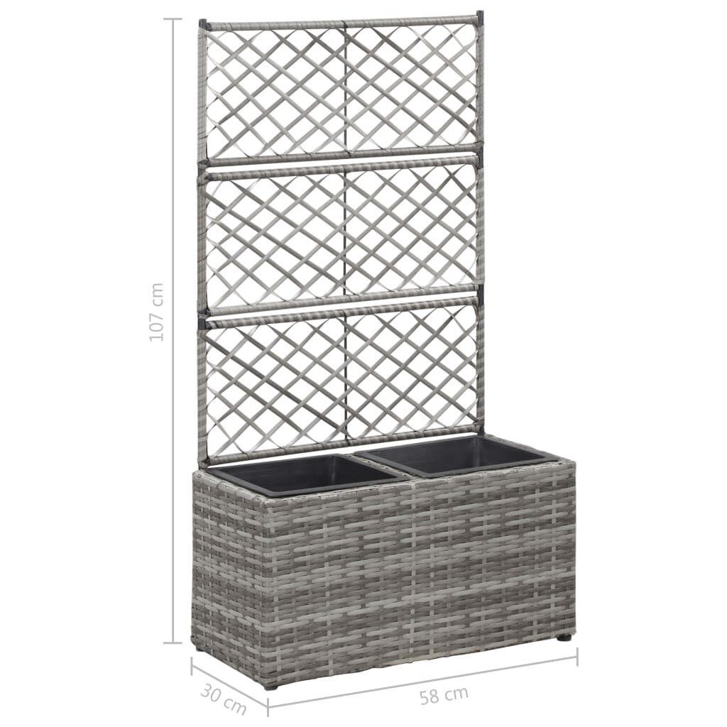 حوض تعريشة زراعي مرتفع مع 2 أصائص 107x30x58 سم بولي روطان رمادي