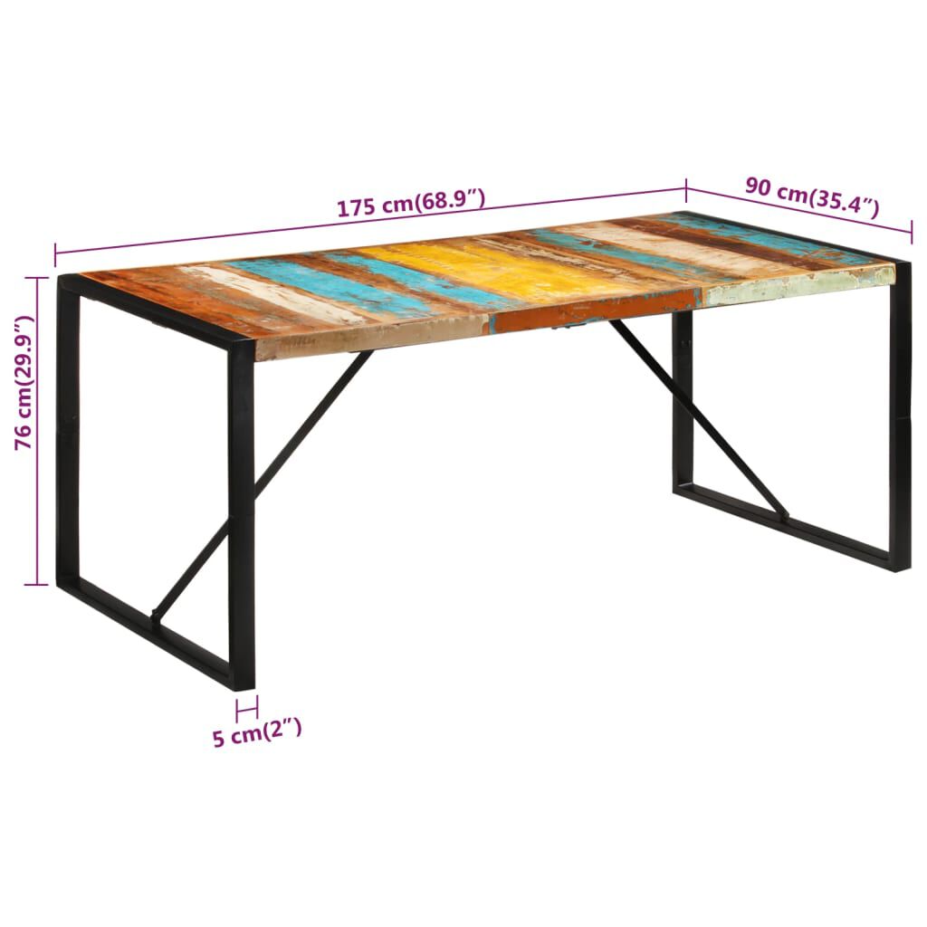 vidaXL طاولة طعام 175×90×76 سم خشب صلب مستصلح