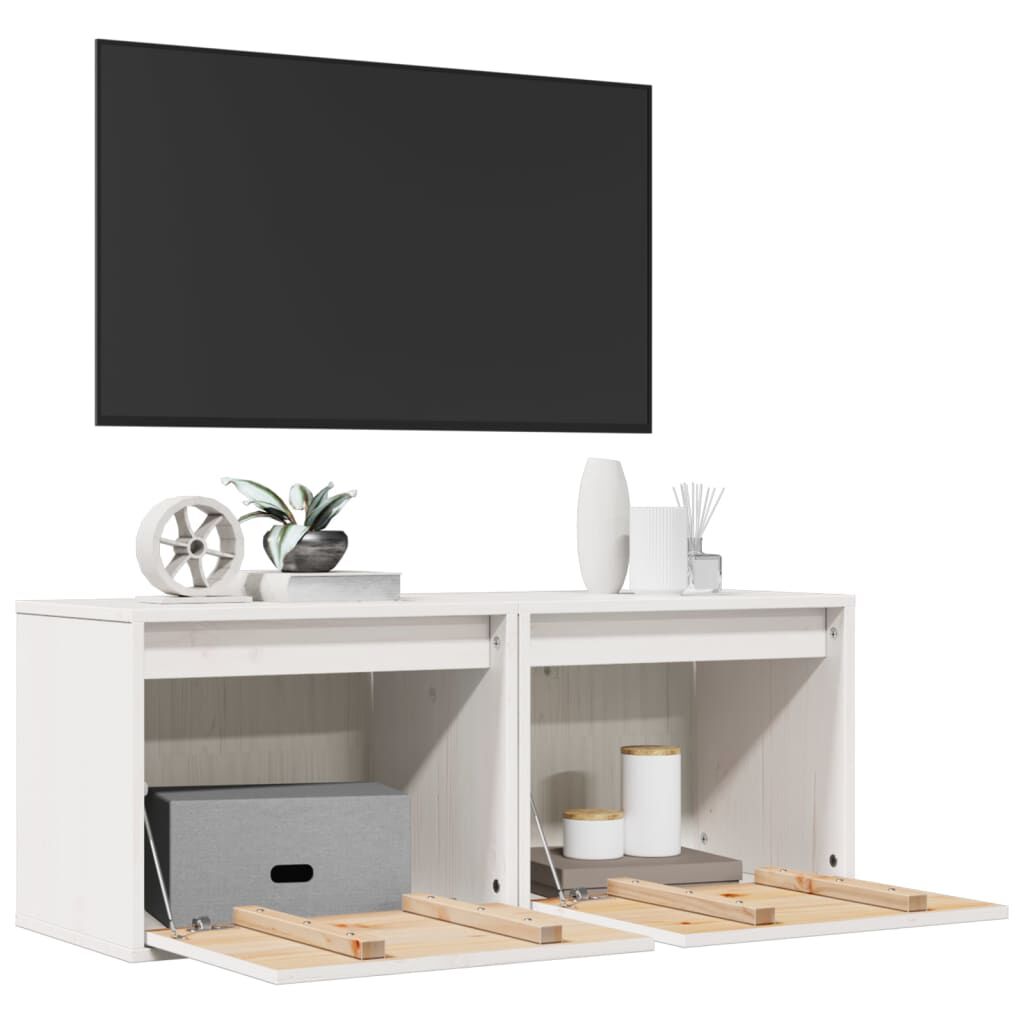 vidaXL خزانات حائط 2ق لون أبيض 35x30x45 سم خشب صنوبر صلب