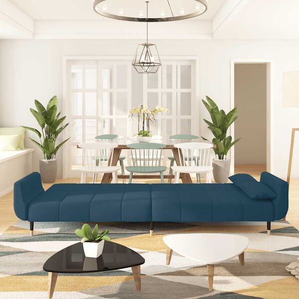 vidaXL أريكة سرير بمقعدين ومخدتين لون أسود مخمل