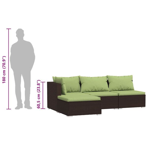 vidaXL طقم جلسة حديقة 4 قطع مع وسائد لون بني بولي روطان
