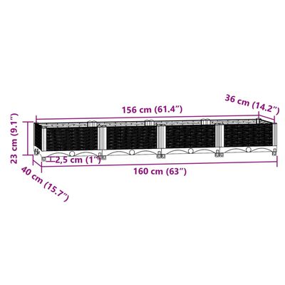 vidaXL حوض زراعي مرتفع 160×40×23 سم بولي بروبيلين