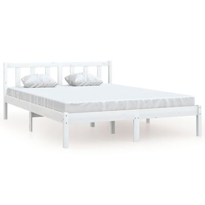 vidaXL إطار سرير خشب صنوبر صلب أبيض 140×200 سم