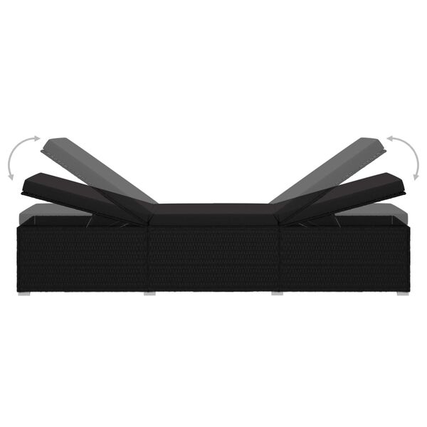 vidaXL كراسي تشمس للحديقة 3 قطع مع طاولة شاي بولي روطان لون أسود