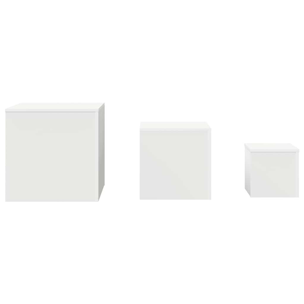 808585 vidaXL طاولات جانبية 3 ق أبيض خشب صناعي