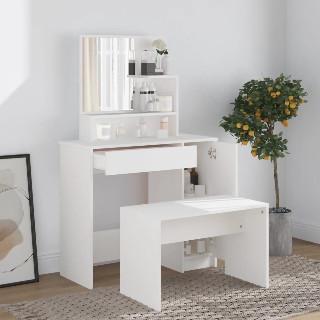 طقم طاولة تسريحة VidaXL أبيض 86.5x35x136 سم