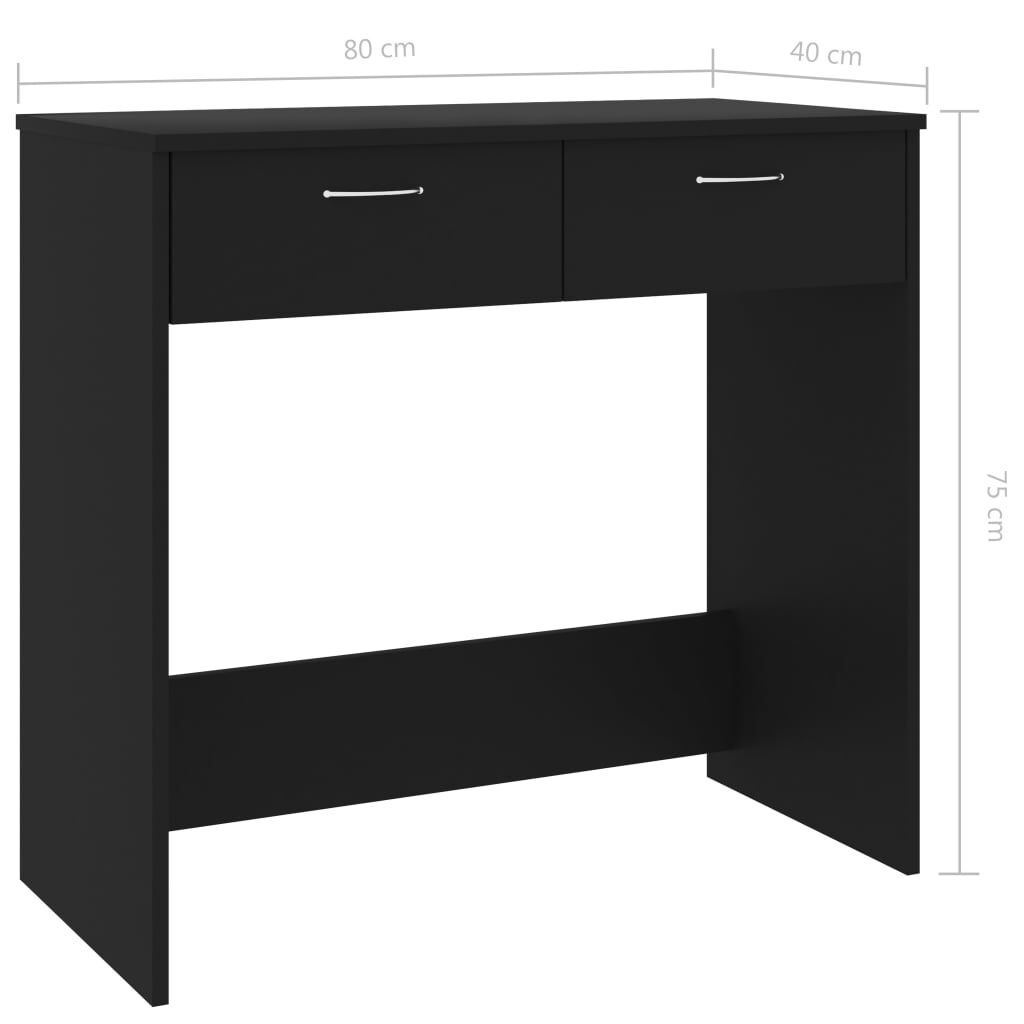 vidaXL مكتب أسود 80×40×75 سم خشب حبيبي
