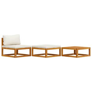 vidaXL طقم 3 قطع جلسة حديقة مع وسائد كريمية خشب أكاسيا صلب
