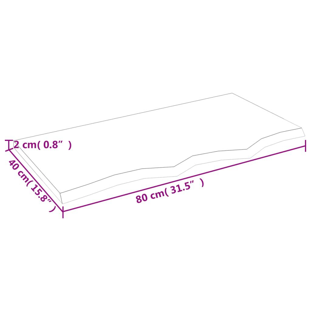 vidaXL سطح طاولة كاونتر حمام لون بني فاتح 2x40x80 سم خشب صلب معالج