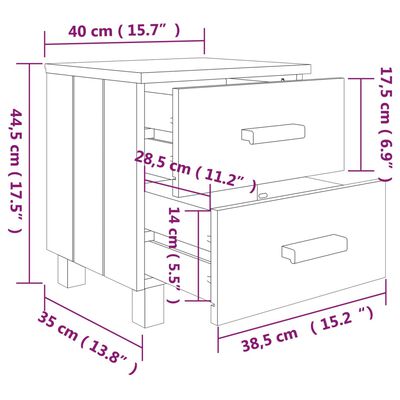 vidaXL خزانات جانب السرير 2 ق بني عسلي 40×35×44.5 سم خشب صنوبر صلب