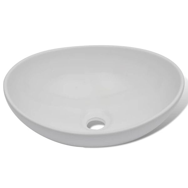 vidaXL حوض سيراميك 40×33 سم بيضاوي أبيض