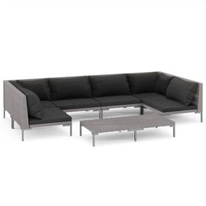 vidaXL عدد 7 قطع طقم جلسة حديقة مع وسائد بولي روطان رمادي داكن