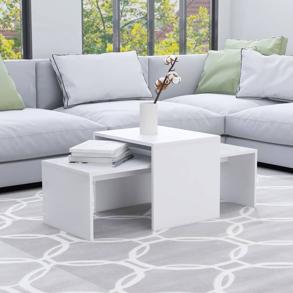 vidaXL طقم طاولة قهوة أبيض 100×48×40 سم خشب حبيبي