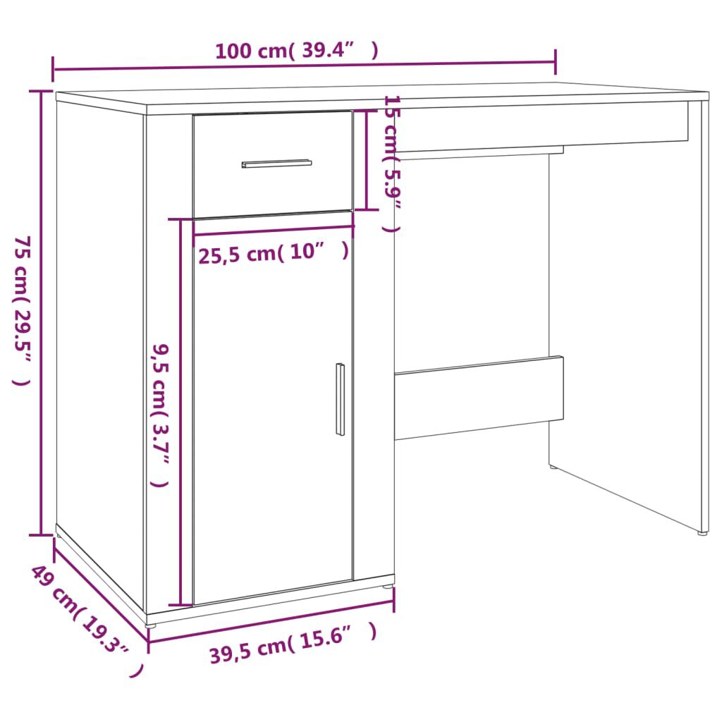 vidaXL مكتب أبيض 100x49x75 سم خشب صناعي