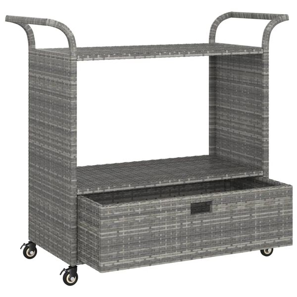 vidaXL عربة بار مع درج رمادي 100×45×97 سم بولي روطان