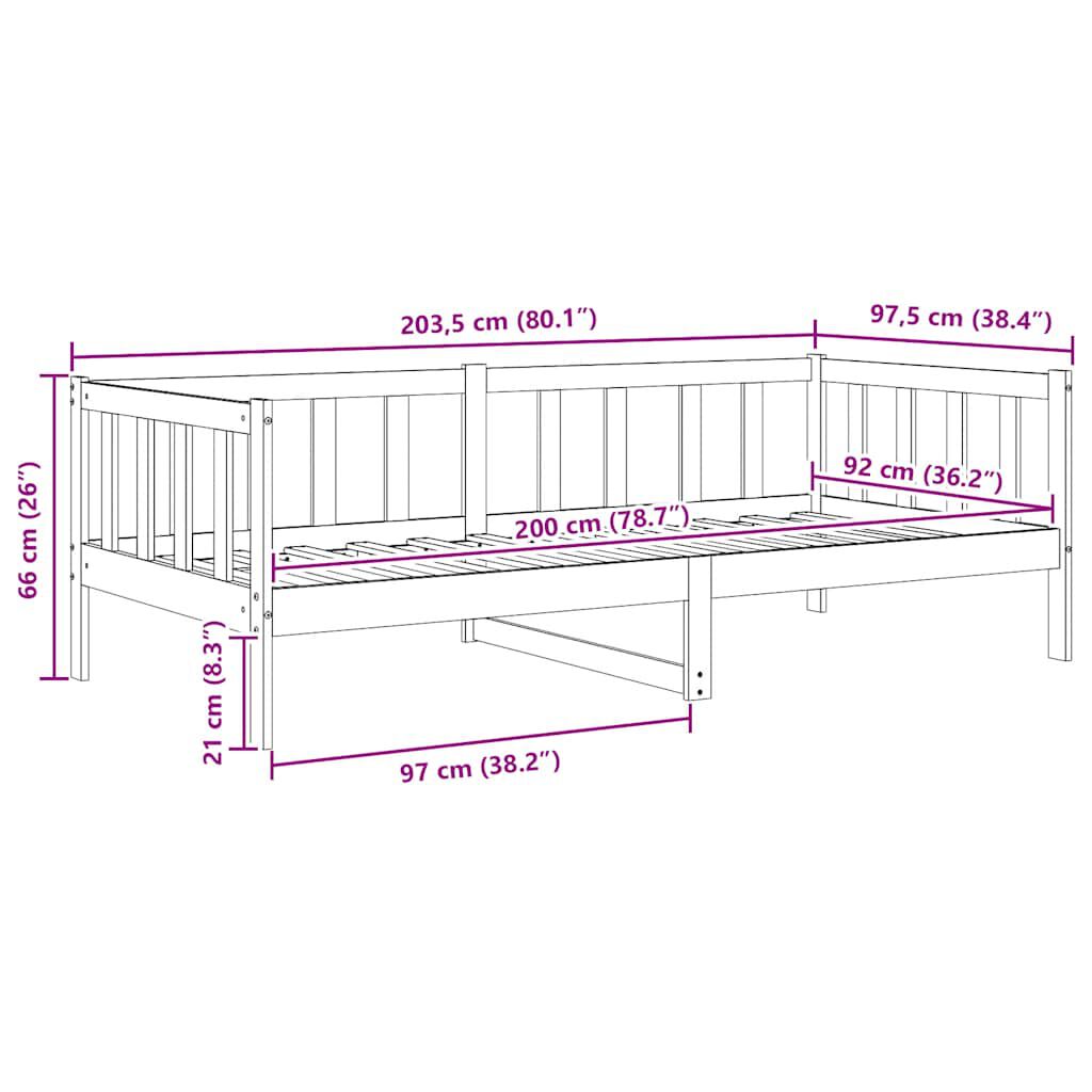 vidaXL سرير نهاري خشب صنوبر صلب أبيض 90×200 سم