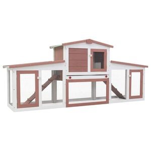 vidaXL قفص أرانب خارجي كبير بني وأبيض 85x45x204 سم خشب