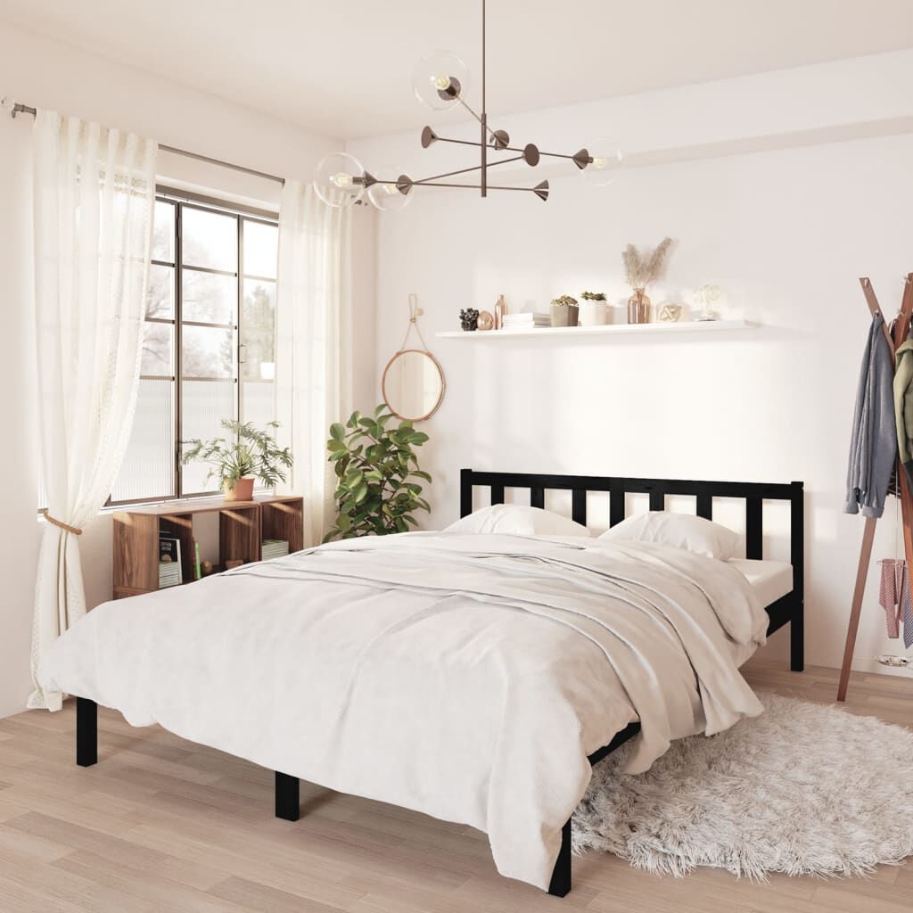 vidaXL إطار سرير خشب صنوبر صلب أسود 140×200 سم
