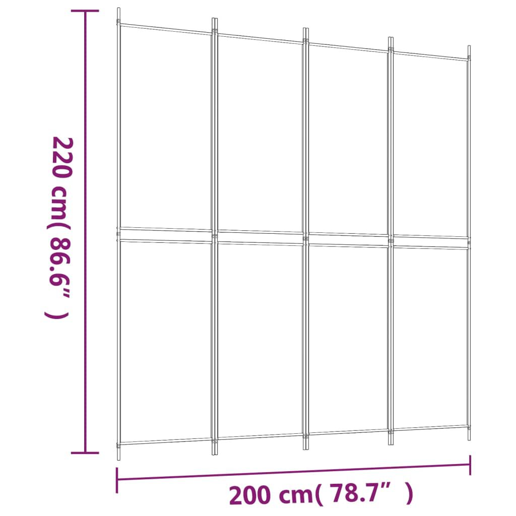 vidaXL مقسم غرفة 4-ألواح أبيض 200×220 سم قماش