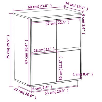 vidaXL خزانة جانبية 75x34x60 سم خشب صنوبر صلب