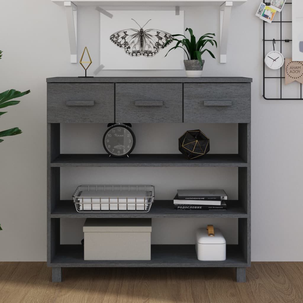vidaXL طاولة كونسول رمادي داكن 90×35×90 سم خشب صنوبر صلب