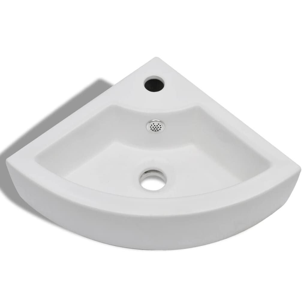 vidaXL حوض غسيل مع فتحة تدفق 12.5x32x45 سم أبيض