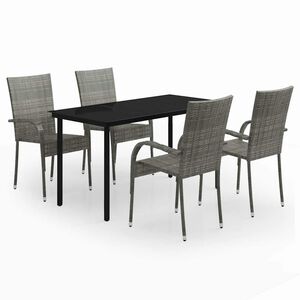 vidaXL عدد 5 قطع طقم سفرة حديقة رمادي وأسود