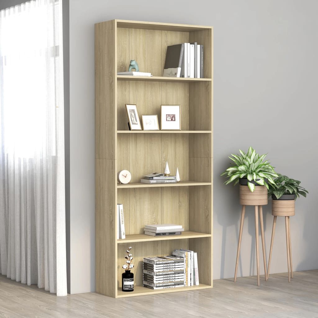 vidaXL خزانة كتب 5 طبقات سونوما أوك 80×30×189 سم خشب صناعي