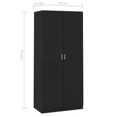 vidaXL خزانة ملابس أسود 90×52×200 سم خشب مضغوط