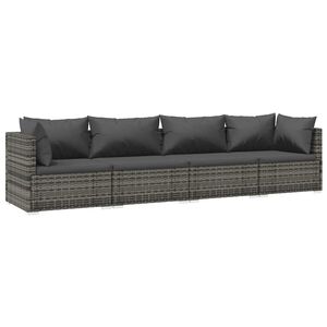 vidaXL طقم كنب حديقة 4 ق مع وسائد بولي روطان رمادي