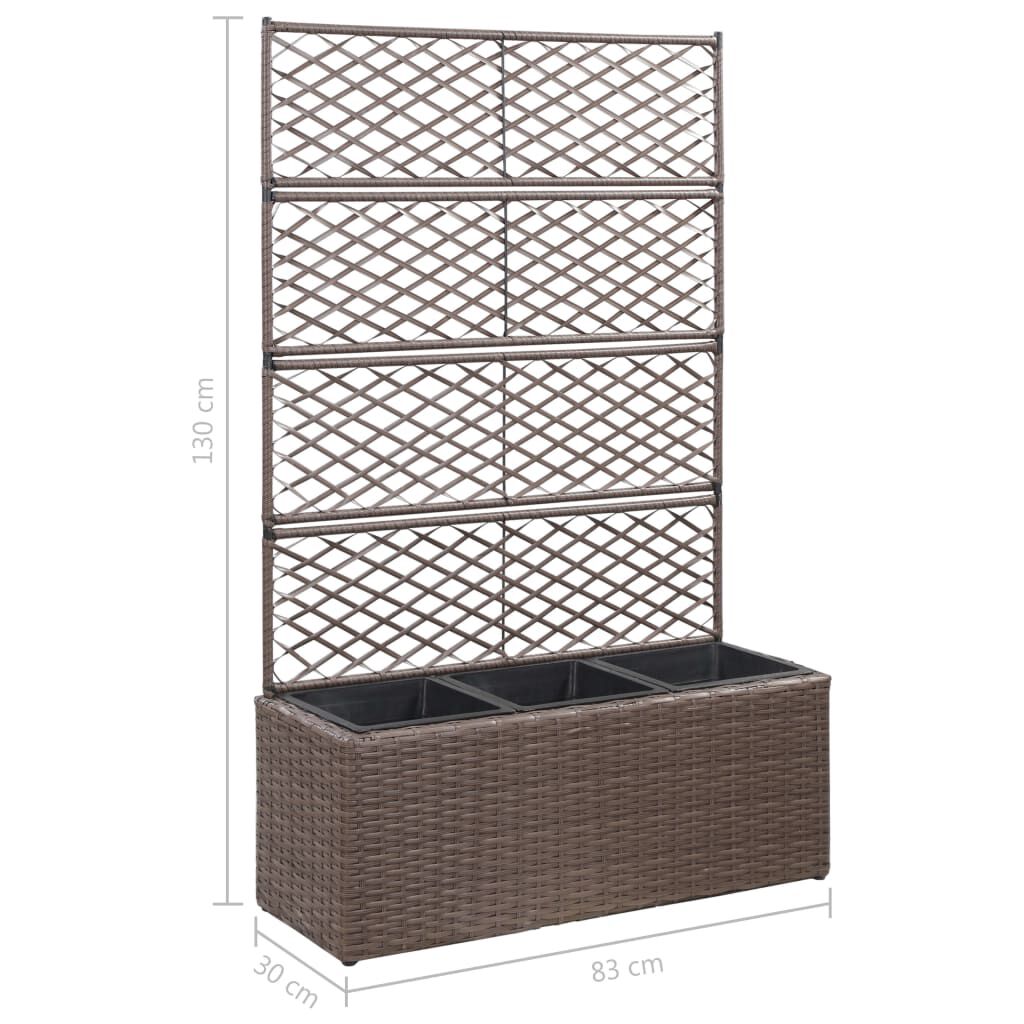 حوض تعريشة زراعي مرتفع مع 3 أصائص 130x30x83 سم بولي روطان بني