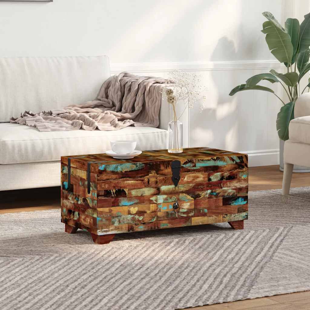 vidaXL طاولة قهوة صندوق خزانة أدراج خشب صلب مستصلح 35x40x80 سم