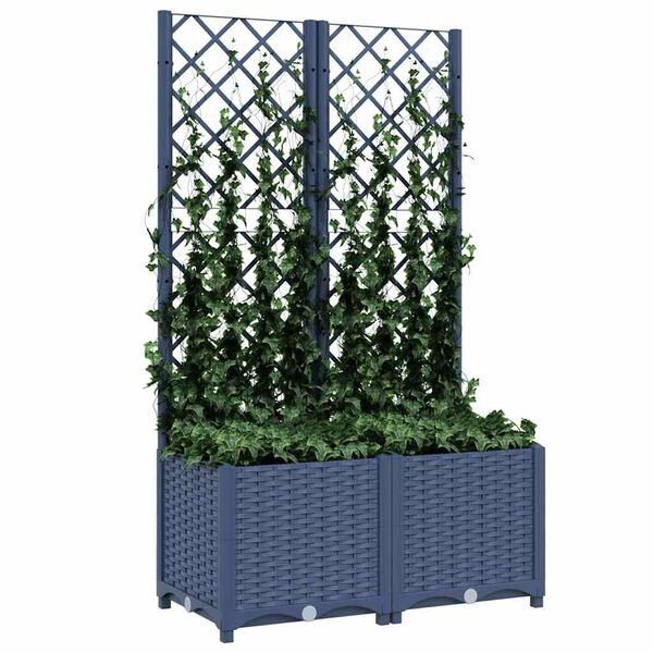 vidaXL حوض حديقة مع تعريشة أزرق رمادي 80×40×136 سم PP