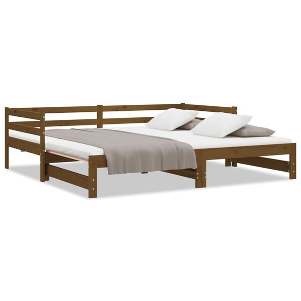 vidaXL سرير نهاري قابل للسحب خشب صنوبر صلب بني عسلي 2×(90×200) سم