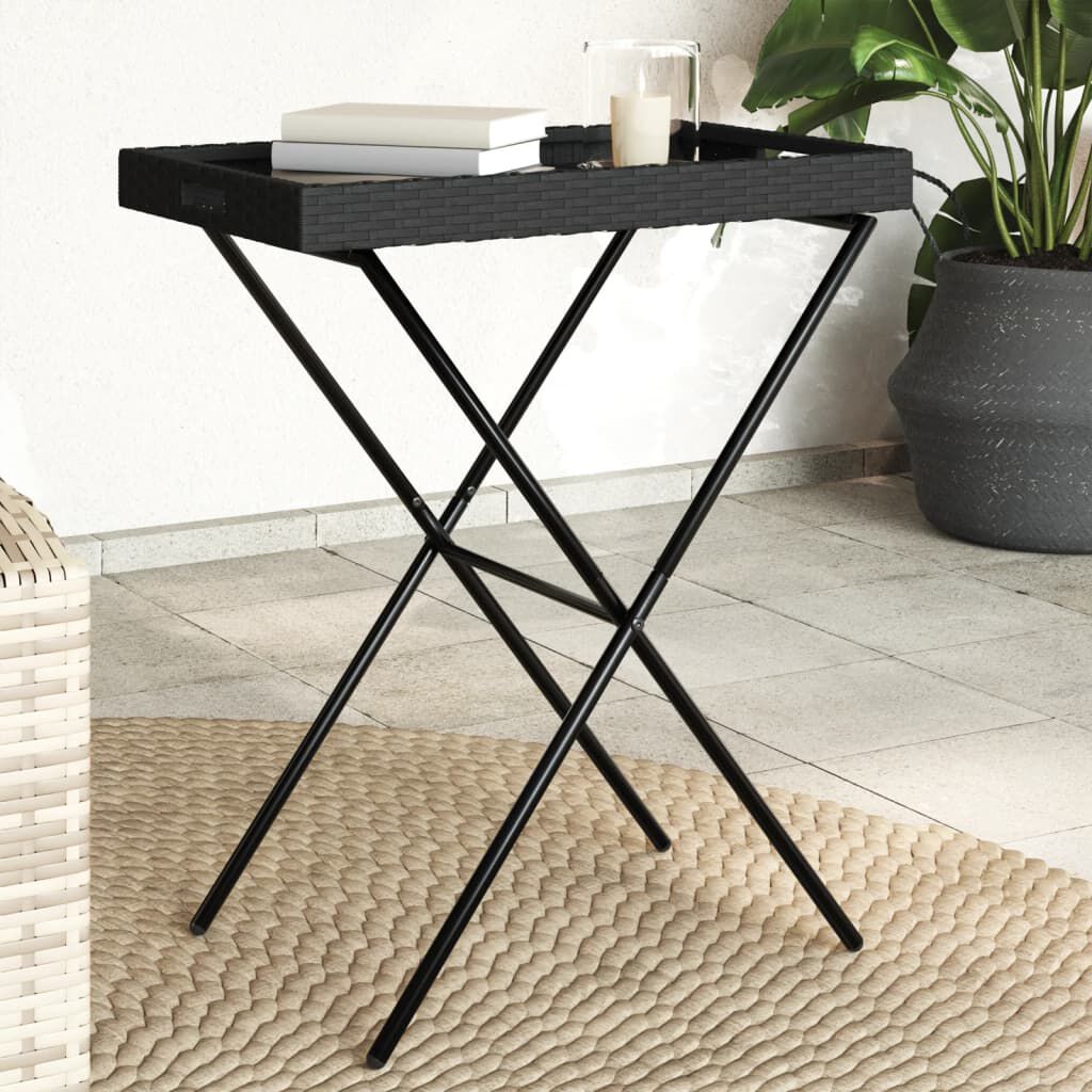 vidaXL طاولة صينية قابلة للطي لون أسود 65×40×75 سم بولي روطان