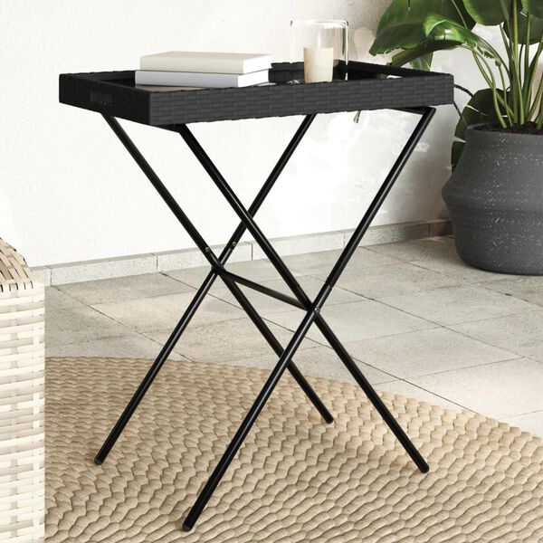 vidaXL طاولة صينية قابلة للطي لون أسود 65×40×75 سم بولي روطان