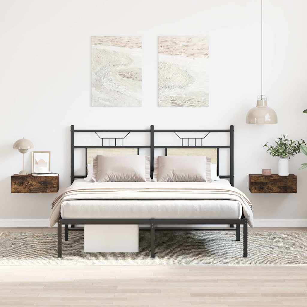 vidaXL مناضد سرير عائمة 2 ق أوك دخاني 40×30×15 سم خشب صناعي