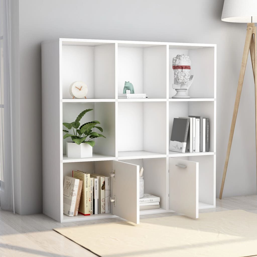vidaXL خزانة كتب لون أبيض 98×30×98 سم خشب صناعي