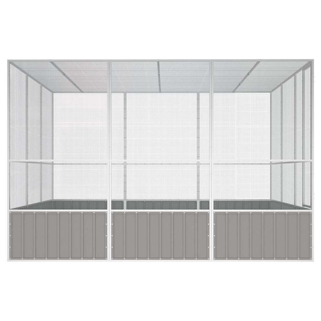 vidaXL قفص طيور لون رمادي 211,5x324,5x302,5 سم فولاذ مجلفن