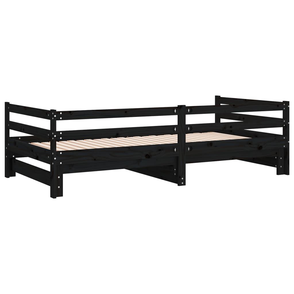 vidaXL سرير نهاري قابل للسحب خشب صنوبر صلب أسود 2×(90×200) سم