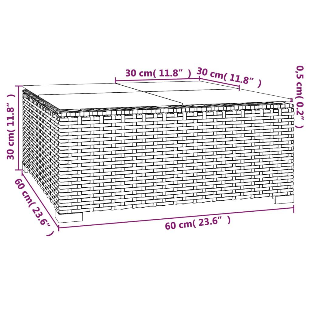 vidaXL طاولة قهوة للحديقة بني 60×60×30 سم بولي روطان وزجاج