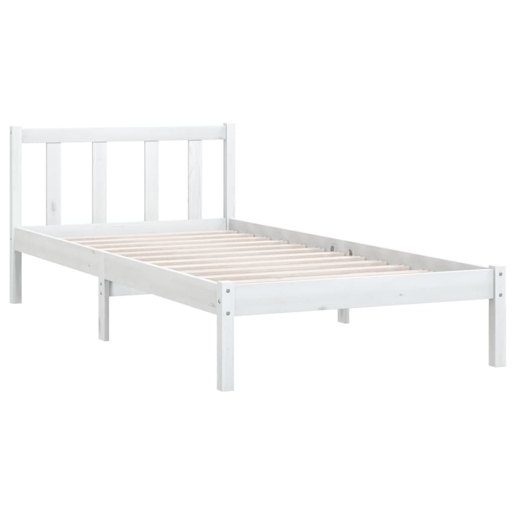 vidaXL إطار سرير خشب صنوبر صلب أبيض 90×200 سم