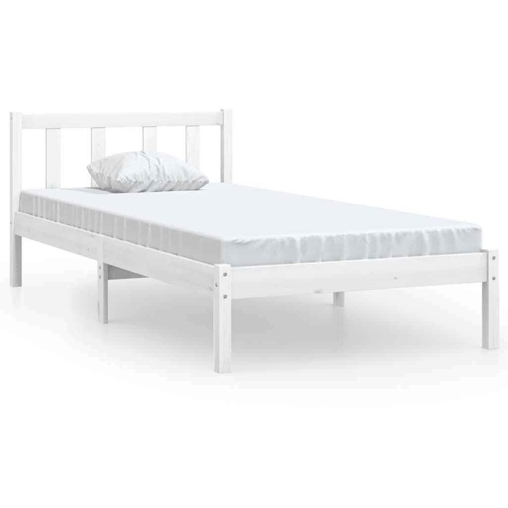 vidaXL إطار سرير خشب صنوبر صلب أبيض 90×200 سم