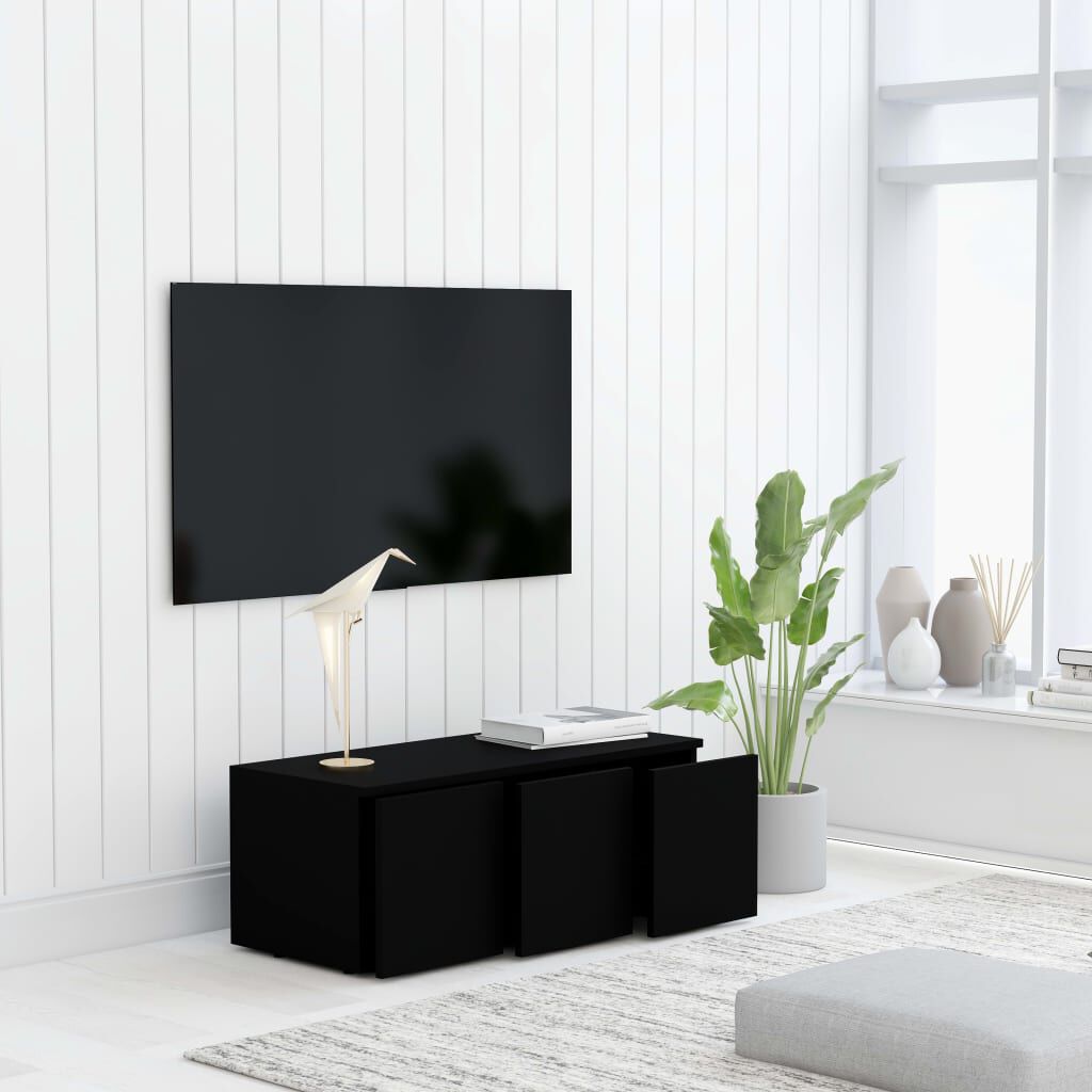 vidaXL خزانة تلفزيون لون أسود 80×34×30 سم لوح خشب صناعي