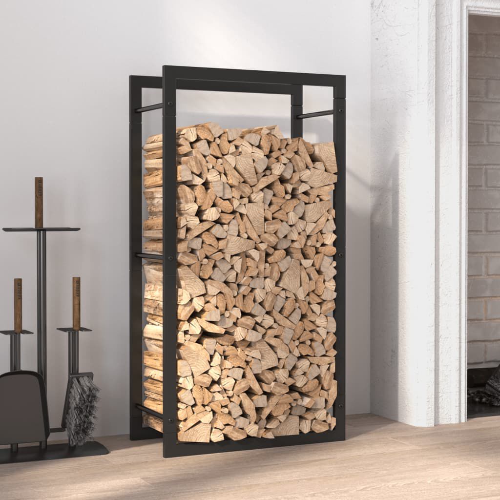 vidaXL حامل حطب لون أسود مطفي 94x28x50 سم فولاذ